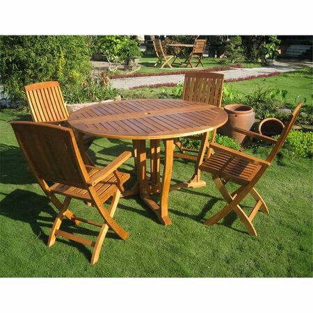 INTERNATIONAL CARAVAN Marbella Round Dining Group, Brown Stain - Set of 5 RT-005-FA-040-4CH